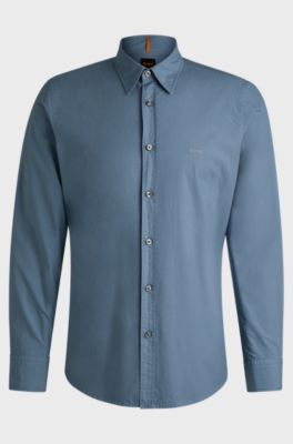Regular-fit shirt in cotton poplin, Light Blue