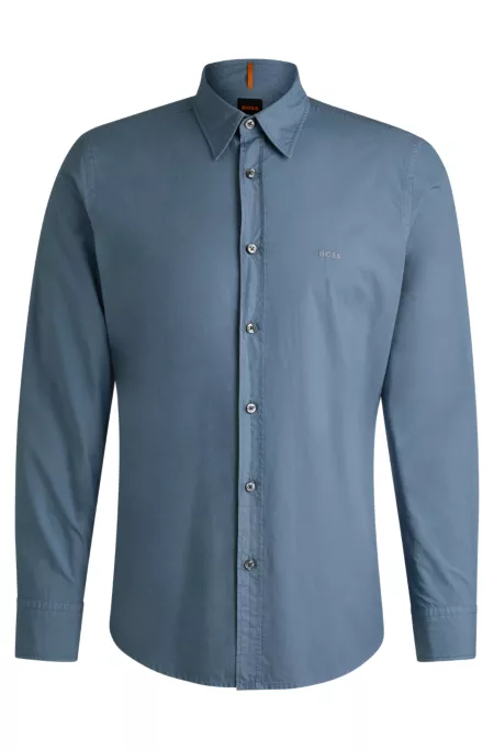 Regular-fit shirt in cotton poplin with embroidered logo