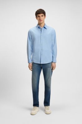 Camicia regular fit in popeline di cotone, Celeste