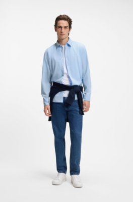 Boss Regular-fit shirt in cotton poplin with embroidered logo casual skjortor herr – bild 2