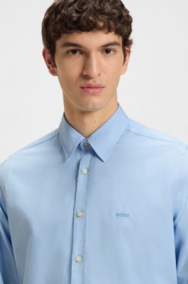 Camicia regular fit in popeline di cotone, Celeste