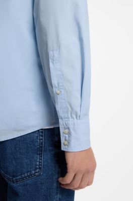Regular-fit shirt in cotton poplin with embroidered logo, Light Blue