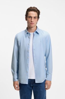 Regular-fit shirt in cotton poplin with embroidered logo, Light Blue