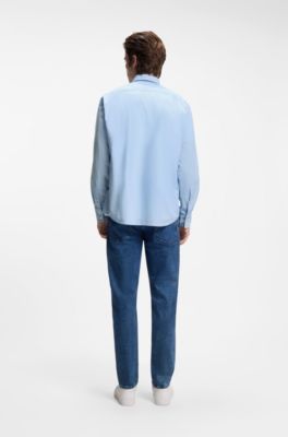 Regular-fit shirt in cotton poplin with embroidered logo, Light Blue