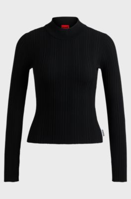 Slim-fit sweater with irregular ribbed structure, Black