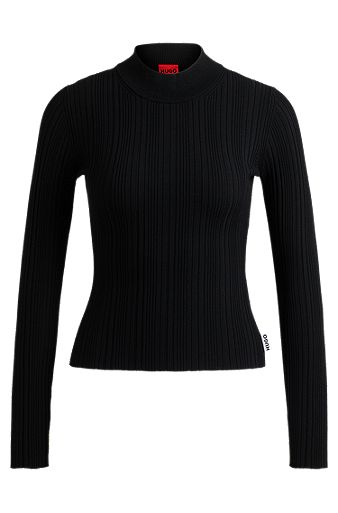 Slim-fit sweater with irregular ribbed structure, Black