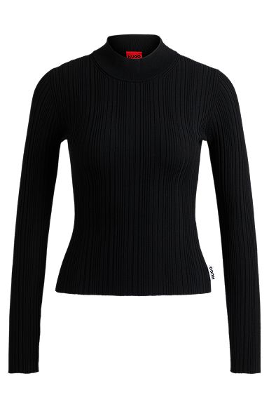 Slim-fit sweater with irregular ribbed structure, Black