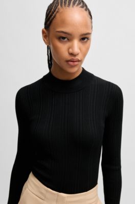 Slim-fit sweater with irregular ribbed structure, Black