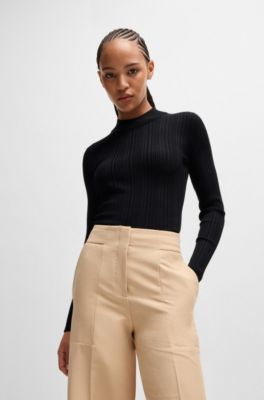 Slim-fit sweater with irregular ribbed structure, Black