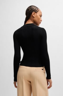 Slim-fit sweater with irregular ribbed structure, Black
