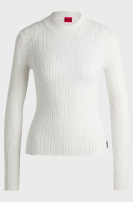 Slim-fit trui met onregelmatige ribstructuur, Wit