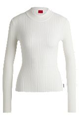 Slim-fit sweater with irregular ribbed structure, White