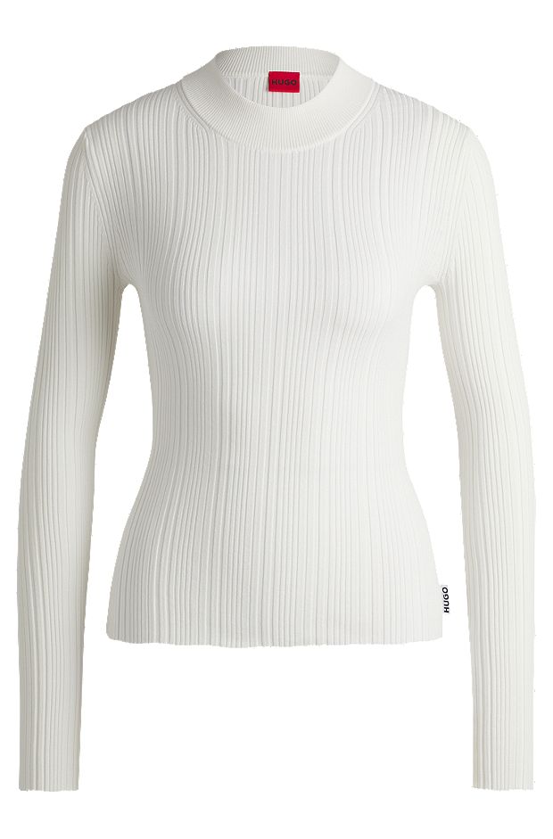 Slim-fit sweater with irregular ribbed structure, White