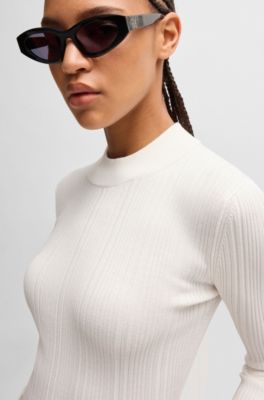 Slim-fit sweater with irregular ribbed structure, White