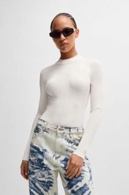 Slim-fit trui met onregelmatige ribstructuur, Wit