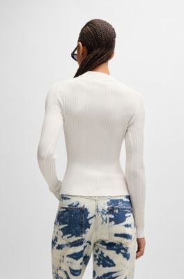 Slim-fit sweater with irregular ribbed structure, White