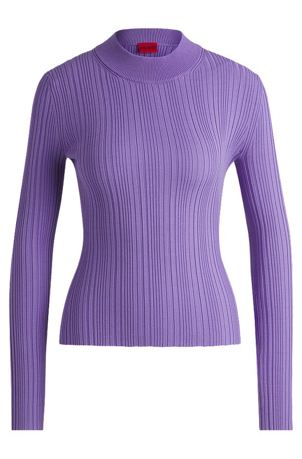 Slim-fit sweater with irregular ribbed structure, Purple