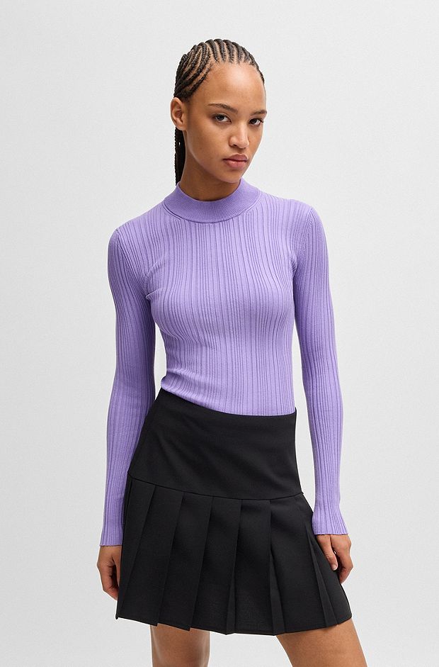 Slim-fit sweater with irregular ribbed structure, Purple