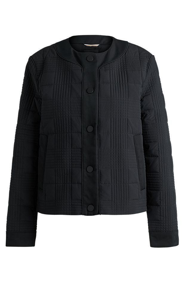 Water-repellent padded jacket with check pattern, Black
