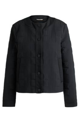 Shop Hugo Boss Water-repellent Padded Jacket With Check Pattern In 블랙