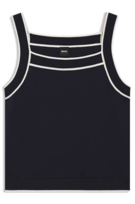 Wide-neck knitted vest top with contrast piping