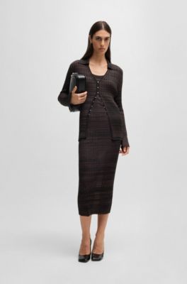 Ribbed-knit midi skirt in moulin&eacute; yarns, Black