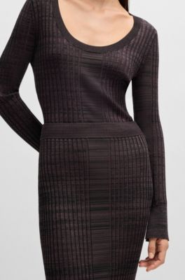 Ribbed-knit midi skirt in moulin&eacute; yarns, Black