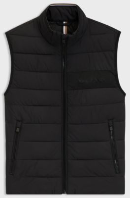 Padded gilet with a protective stand collar, Black