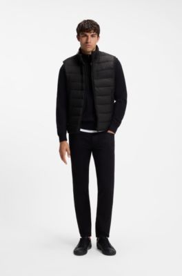 Padded gilet with a protective stand collar, Black