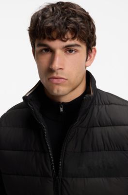Padded gilet with a protective stand collar, Black
