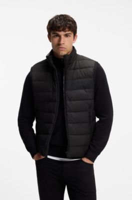 Padded gilet with a protective stand collar, Black