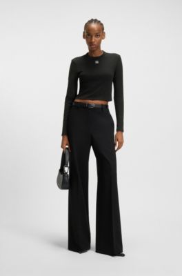 Slim-fit jersey top with embroidered stacked logo, Black