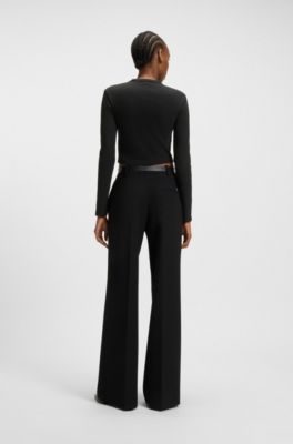 Slim-fit jersey top with embroidered stacked logo, Black