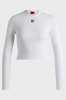 Slim-fit jersey top with embroidered stacked logo, White