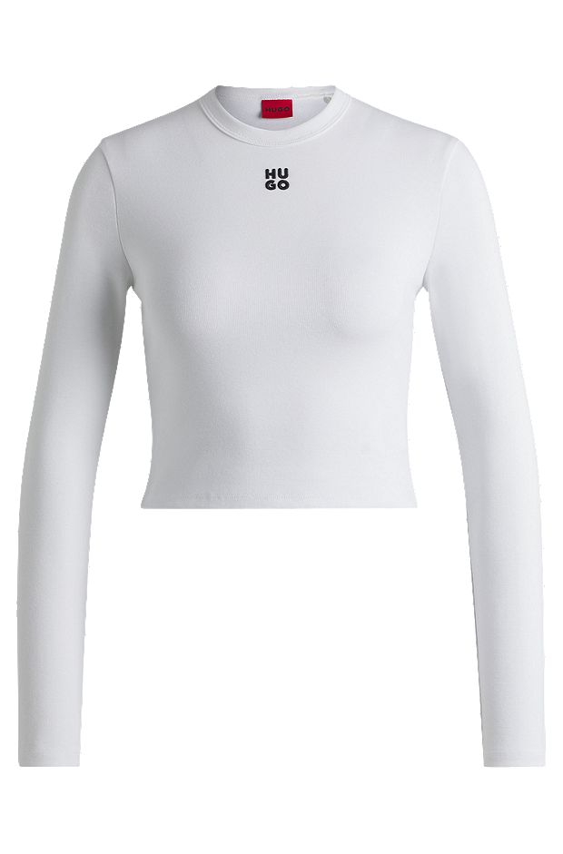 Cotton-blend slim-fit top with stacked logo, White