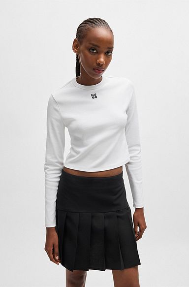 Cotton-blend slim-fit top with stacked logo, White