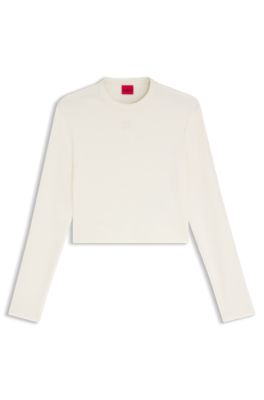 Slim-fit jersey top with embroidered stacked logo, White