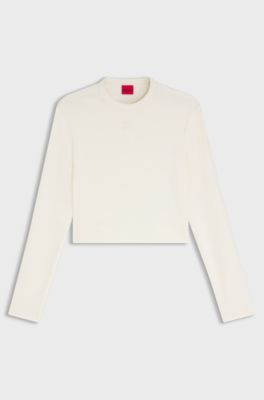 Slim-fit jersey top with embroidered stacked logo, Natural