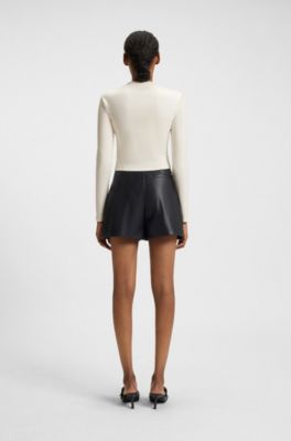 Slim-fit jersey top with embroidered stacked logo, Natural