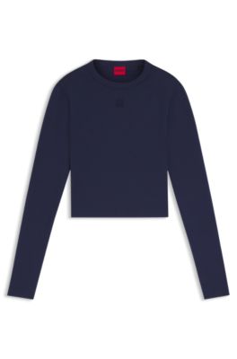 Slim-fit jersey top with embroidered stacked logo, Dark Blue
