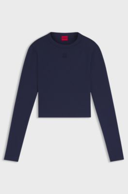 Slim-fit jersey top with embroidered stacked logo, Dark Blue
