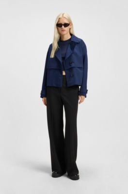 Slim-fit jersey top with embroidered stacked logo, Dark Blue