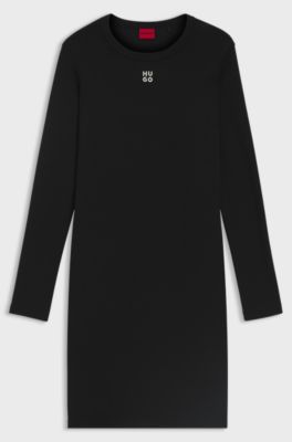 Stretch-jersey dress with stacked logo, Black