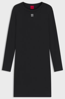 Stretch-jersey dress with stacked logo, Black