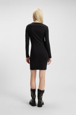Stretch-jersey dress with stacked logo, Black
