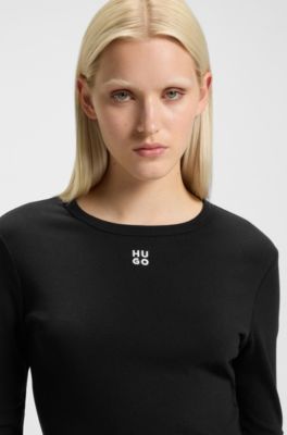 Stretch-jersey dress with stacked logo, Black
