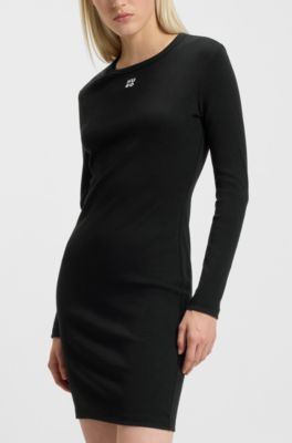Stretch-jersey dress with stacked logo, Black