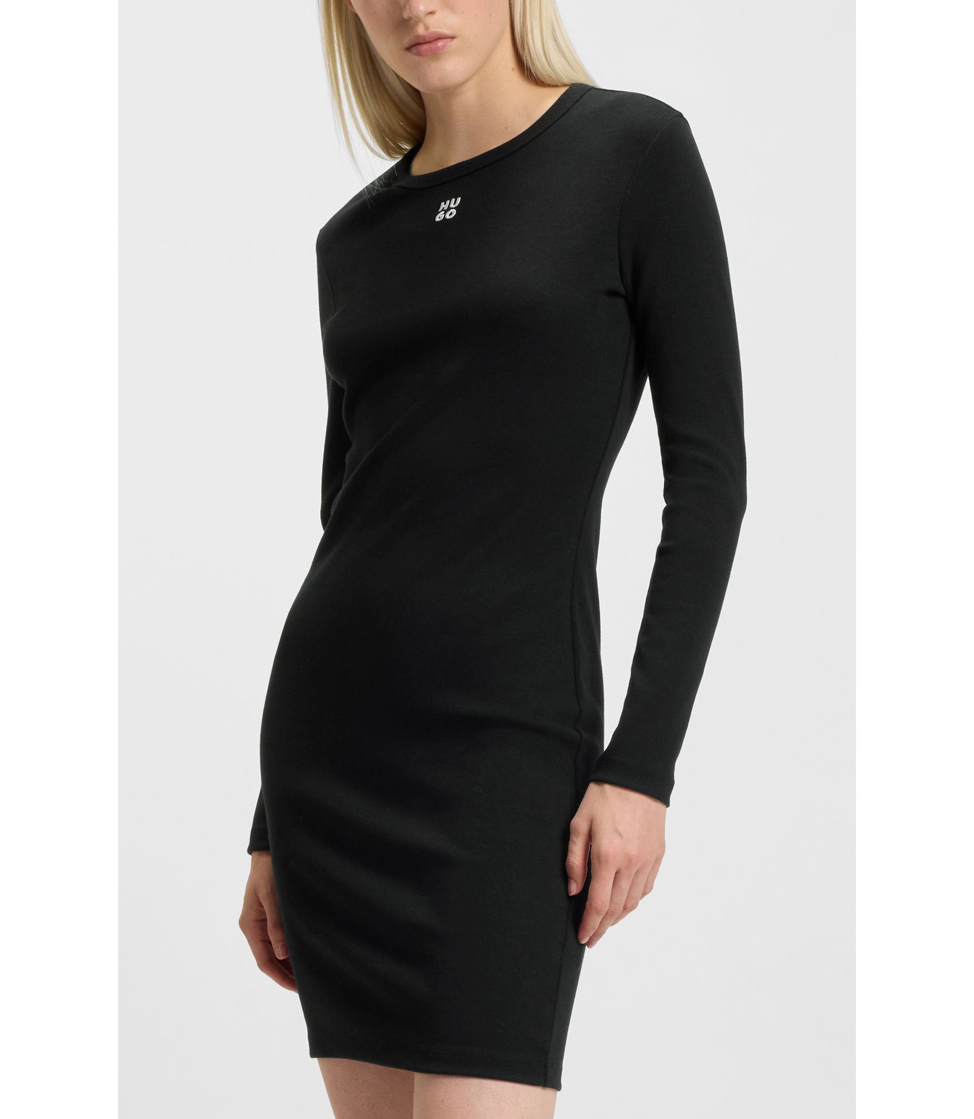 HUGO - Stretch-jersey dress with stacked logo - Black