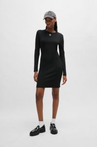 Vestito in jersey elasticizzato con logo scomposto, Nero
