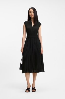 V-neck pleated dress